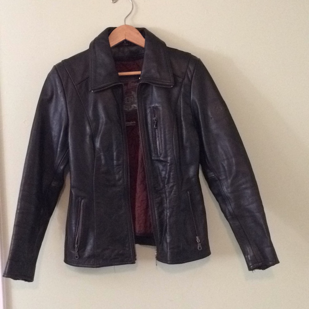 Women's Black Leather Jacket - Classic Zip Front